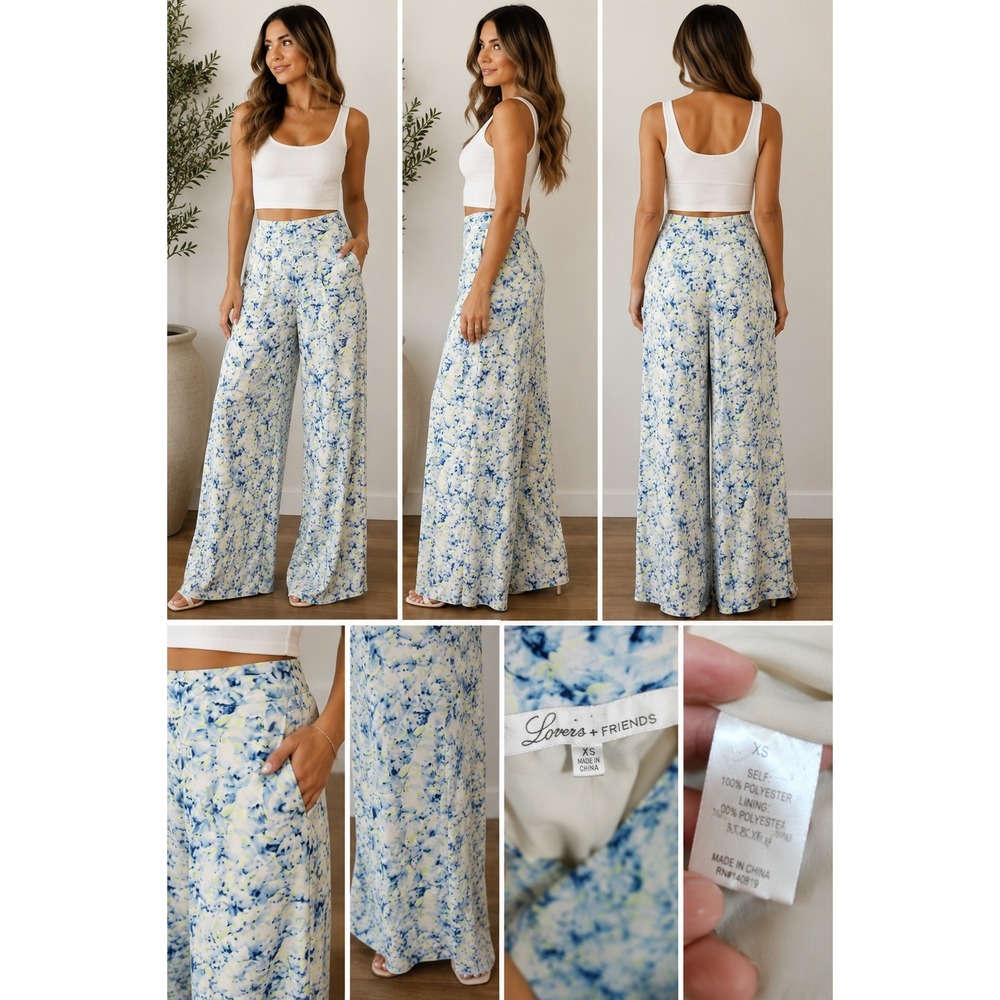 Lovers + Friends Revolve Floral Wide Leg Pants Women's Large L High Rise Trouser
